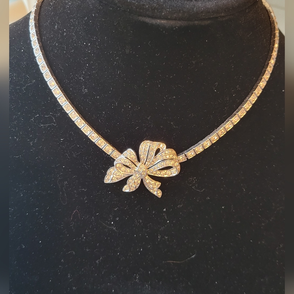 Vintage Art Deco OTIS Sterling Bow Pendant Necklace